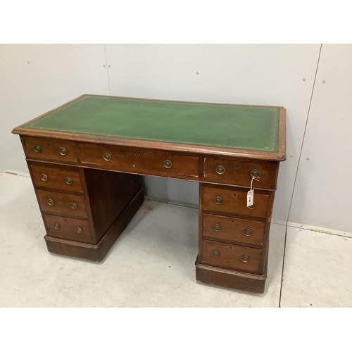 1102 - A Victorian mahogany pedestal desk, width 121cm, depth 66cm, height 77cm. Condition - poor, although... 