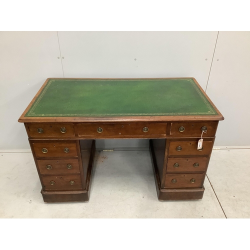 1102 - A Victorian mahogany pedestal desk, width 121cm, depth 66cm, height 77cm. Condition - poor, although... 