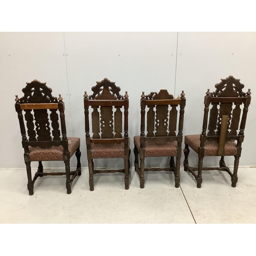 1109 - A set of thirteen carved Victorian oak dining chairs, one with arms. Condition - poor to fair