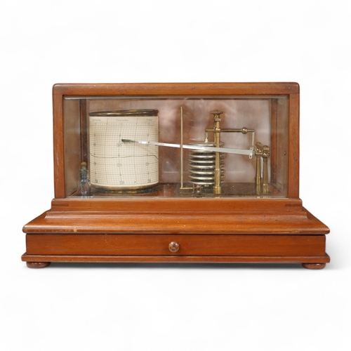 1253 - An early 20th century teak cased barograph by Ross, London No.A.529. with drawer underneath containi... 