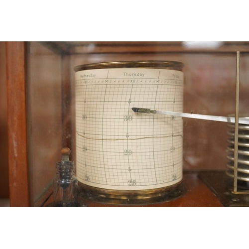 1253 - An early 20th century teak cased barograph by Ross, London No.A.529. with drawer underneath containi... 