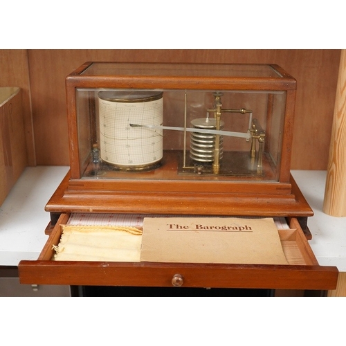 1253 - An early 20th century teak cased barograph by Ross, London No.A.529. with drawer underneath containi... 