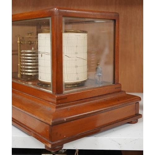 1253 - An early 20th century teak cased barograph by Ross, London No.A.529. with drawer underneath containi... 