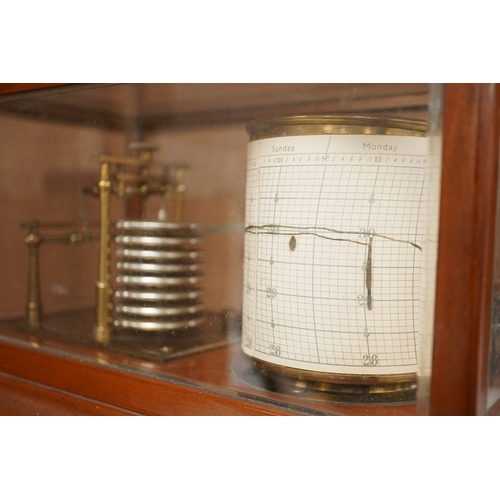 1253 - An early 20th century teak cased barograph by Ross, London No.A.529. with drawer underneath containi... 