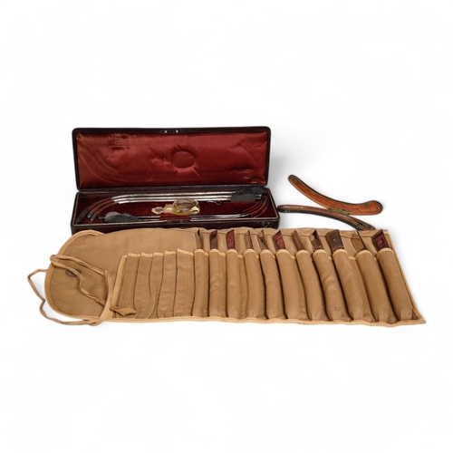 1258 - A late 19th century leather cased medical set of catheter surgical instruments, together with a sing... 