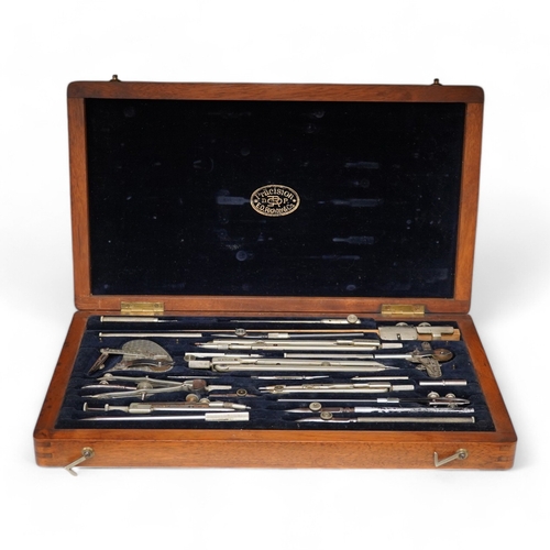 1259 - A cased Präcision scientific drawing set by E.O. Richter & Co. Germany, 32.5.cm wide. Condition - ... 