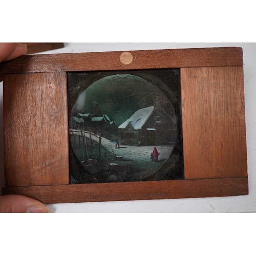 1260 - A quantity of magic lantern slides, including a moving slide. Condition - poor to fair.