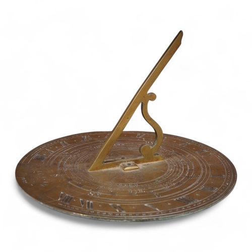 1261 - An early Victorian Adie & Son bronze sun dial, engraved; Edinburgh 1842, 32cm diameter, 19cm to end ... 