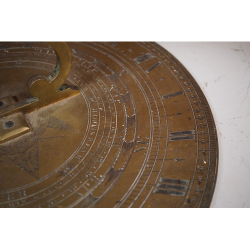 1261 - An early Victorian Adie & Son bronze sun dial, engraved; Edinburgh 1842, 32cm diameter, 19cm to end ... 