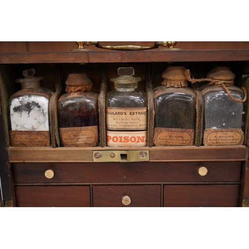 1266 - A 19th century mahogany apothecary cabinet, containing 20 bottles of various medicinal compounds and... 