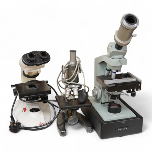 1269 - Three mid twentieth century microscopes; a Leica BM E binocular microscope, a Watson Microsystem 70 ... 