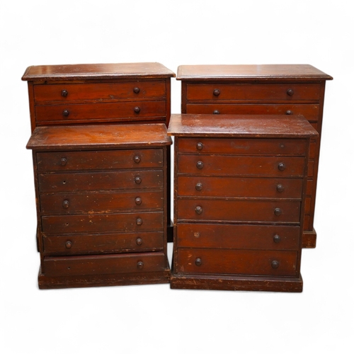 1277 - Four late 19th century stained pine collectors cabinets; two eight drawer cabinets and two six drawe... 