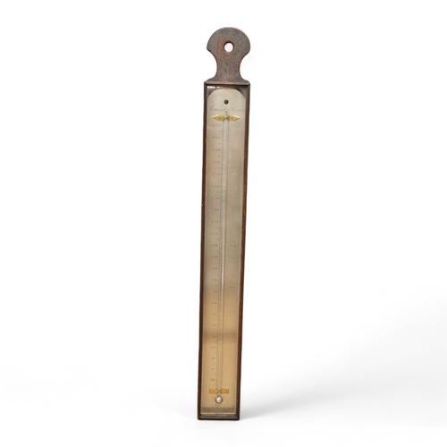 1278 - A George III mahogany cased thermometer by Ramsden, London, with silvered scale, height 46cm. Condit... 