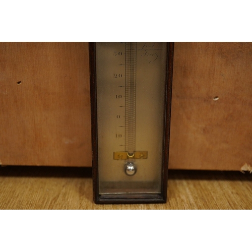 1278 - A George III mahogany cased thermometer by Ramsden, London, with silvered scale, height 46cm. Condit... 