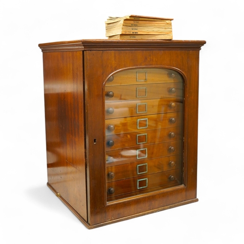 1282 - A Victorian mahogany 10-drawer collectors cabinet with arched glazed door, height 68cm, width 54cm,... 