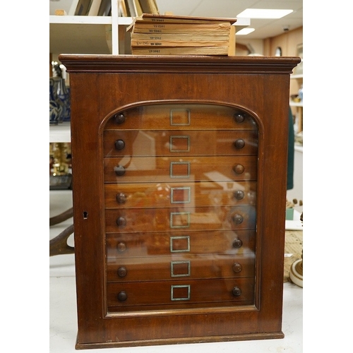 1282 - A Victorian mahogany 10-drawer collectors cabinet with arched glazed door, height 68cm, width 54cm,... 