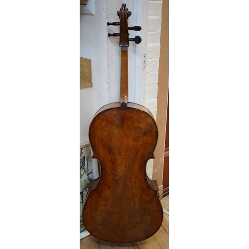 1290 - An early to mid 19th century German cello, attributed to Simon Voigt, Simon Voigt label inside with ... 