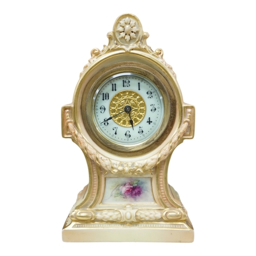 1338 - A Worcester blush mantel timepiece, 2373, 17.5cm. Condition - good, winds and currently ticking... 