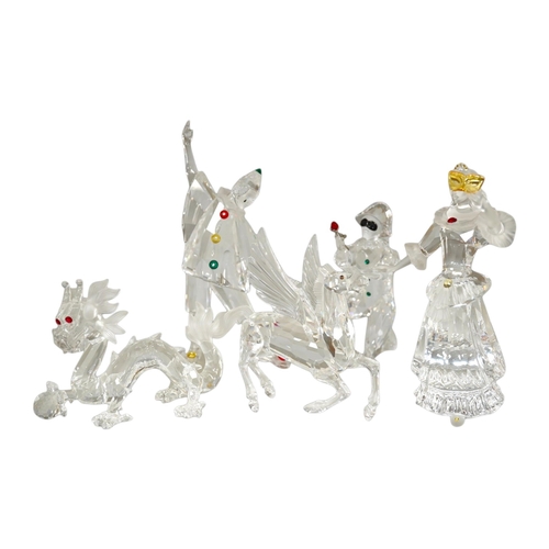 1339 - Five Swarovski crystal figures including Masquerade Columbine, Masquerade Harlequin, Masquerade Pier... 