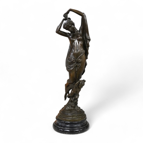 1340 - A 20th century bronze figure of a maiden, raised on marble socle, 38.5cm. Condition - fair to good... 