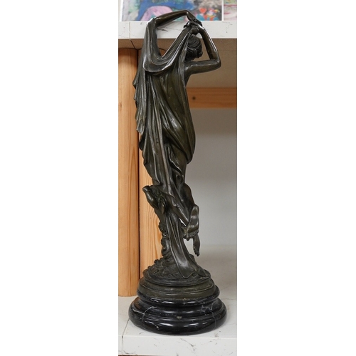 1340 - A 20th century bronze figure of a maiden, raised on marble socle, 38.5cm. Condition - fair to good... 