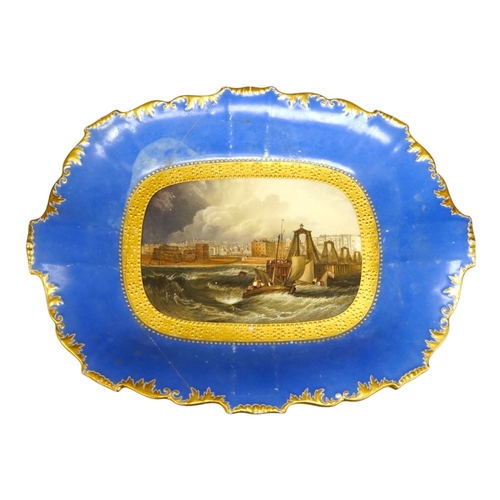 1341 - A unique Doe & Rogers of Worcester decorated H & R. Daniel dessert dish painted with a View of the C... 