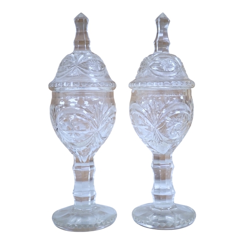 1342 - A pair of Bohemian glass sweetmeat vases and covers, 31cm. Condition - fair