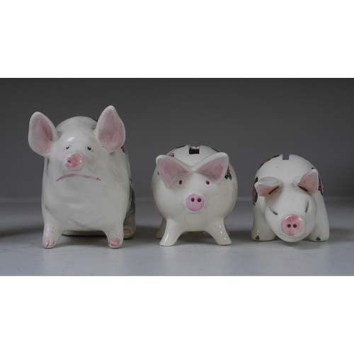 1351 - Three Plichta pig ceramic money banks, each stamped to the bases, largest 16cm wide. Condition - f... 