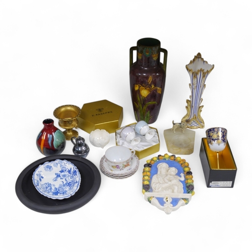 1357 - A collection of ornamental china including boxed Royal Collection Faberge egg cups, a Della Robbia s... 