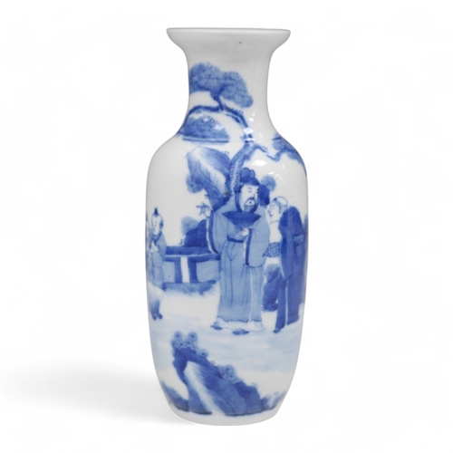 1374 - A Chinese blue and white rouleau vase, 25.5cm high. Condition - good