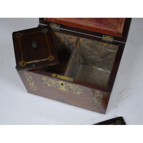 1381 - A Regency cut brass inlaid tea caddy, 15cm high. Condition - fair to good