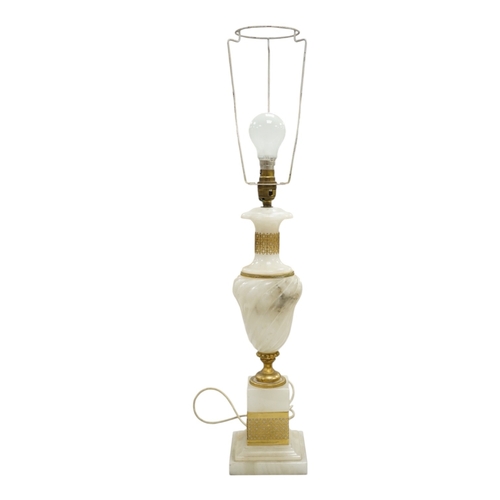 1389 - An alabaster and gilt table lamp, 44cm to top of alabaster. Condition - fair