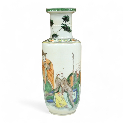 1396 - A Chinese famille verte rouleau vase, 35cm high. Condition - good