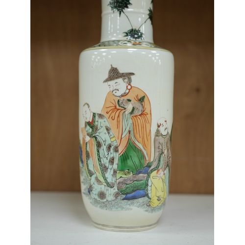 1396 - A Chinese famille verte rouleau vase, 35cm high. Condition - good