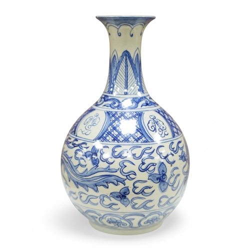 1401 - A large South East Asian blue and white stoneware vase, 39cm high. Condition - good