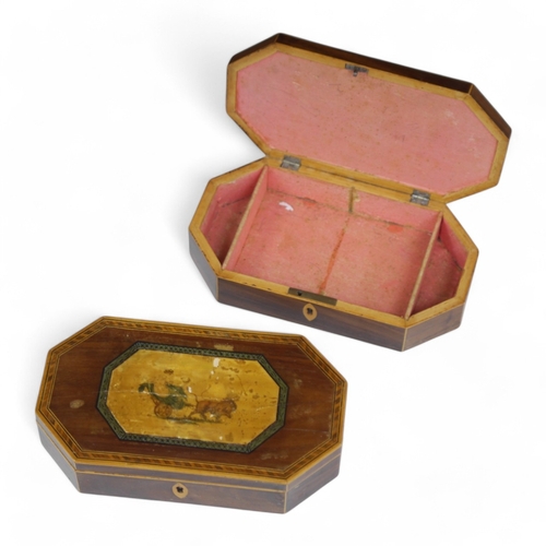 1404 - A pair of Regency octagonal boxes, with decorative central cartouche. 23cm wide x 12.5cm deep. Condi... 