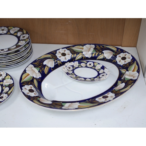 1408 - A Victorian Ironstone part set of floral decorated tableware. Condition - some items damaged