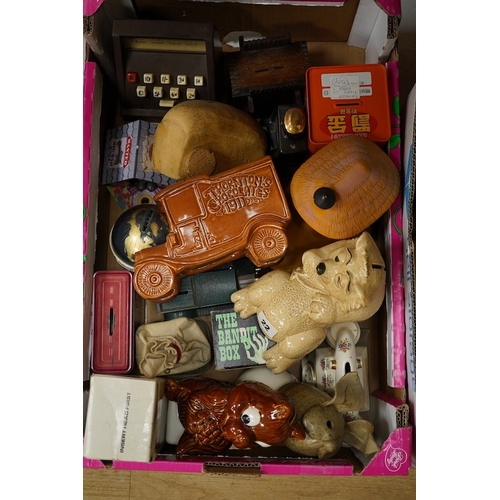 1417 - A large quantity (in three boxes) of novelty, advertising and general money boxes  mostly from the m... 