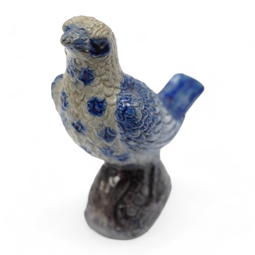 1422 - A German Rhenish stoneware songbird whistle, glazed in blue and grey, 9cm high. Condition - good... 