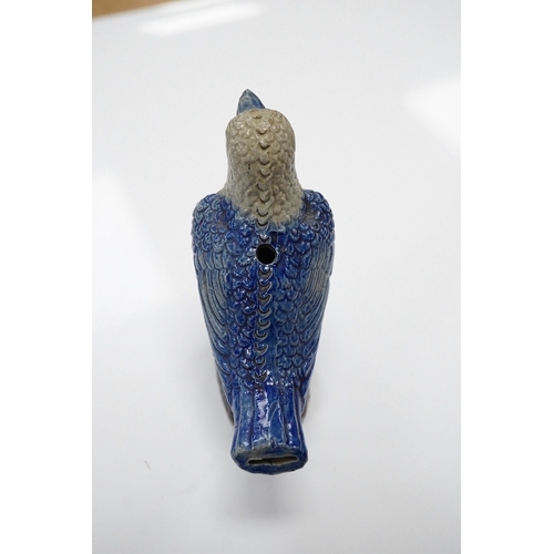 1422 - A German Rhenish stoneware songbird whistle, glazed in blue and grey, 9cm high. Condition - good... 