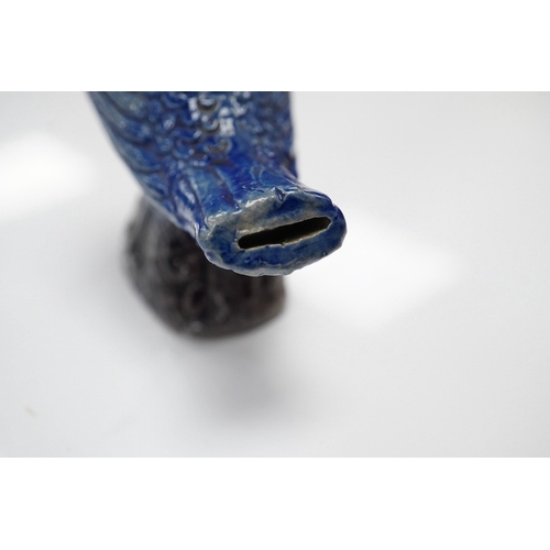 1422 - A German Rhenish stoneware songbird whistle, glazed in blue and grey, 9cm high. Condition - good... 