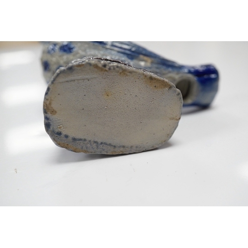 1422 - A German Rhenish stoneware songbird whistle, glazed in blue and grey, 9cm high. Condition - good... 