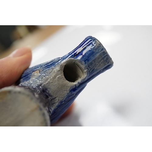 1422 - A German Rhenish stoneware songbird whistle, glazed in blue and grey, 9cm high. Condition - good... 