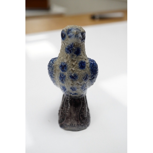 1422 - A German Rhenish stoneware songbird whistle, glazed in blue and grey, 9cm high. Condition - good... 