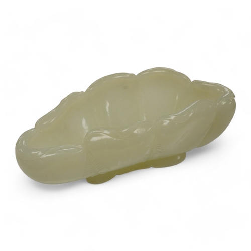 1435 - A Chinese jade lotus shaped brush washer, 13cm wide. Condition - good