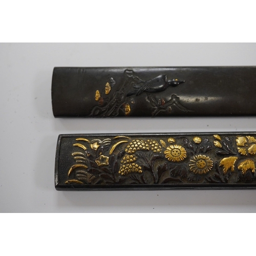 1439 - Two 19th century Japanese bronze and mixed metal kozuka knife handles, largest 9.5cm. Condition - go... 