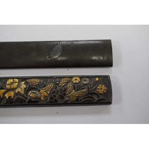 1439 - Two 19th century Japanese bronze and mixed metal kozuka knife handles, largest 9.5cm. Condition - go... 