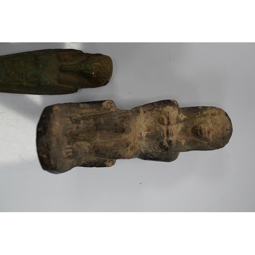 1442 - Three ancient Egyptian carved stone ushabti, tallest 15cm, with carved hieroglyphs to the body, toge... 