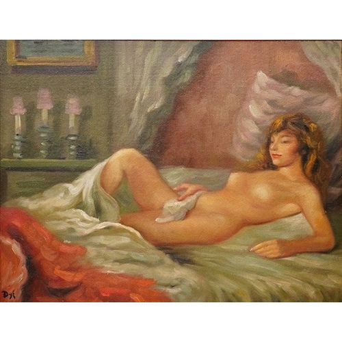 1704 - A decorative Post-Impressionist style, oil on board, Study of a nude woman, 35 x 46cm. Condition - g... 