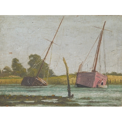 1715 - G. S. Bagley, (Rye artist), oil on canvas, Riverscape with boats, signed, 30 x 40cm, unframed. Condi... 